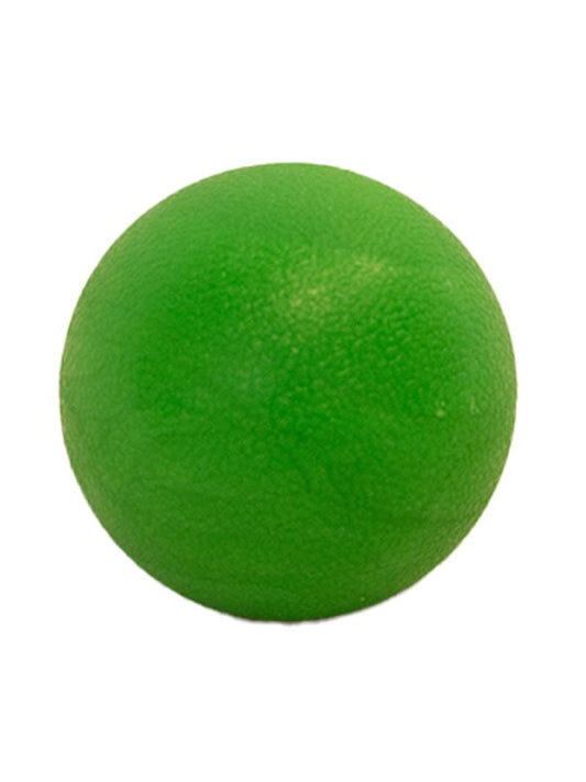 Green massage ball designed for muscle relief and stretching exercises.