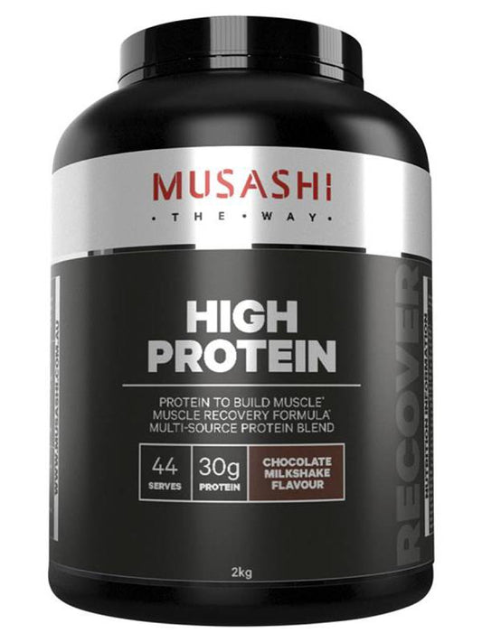 Musashi high protein chocolate milkshake powder featured at Leaton Performance.