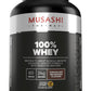 Musashi whey chocolate protein powder available in Leaton Performance. 